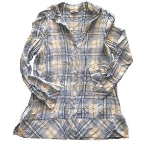 J. Jill Blue and Green Plaid Button Down Shirt, Size Petite Medium, Comfort